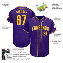 Load image into Gallery viewer, Custom Purple Gold Authentic Baseball Jersey