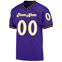 Load image into Gallery viewer, Custom Purple White-Old Gold Mesh Authentic Throwback Football Jersey