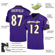Load image into Gallery viewer, Custom Purple White-Old Gold Mesh Authentic Throwback Football Jersey
