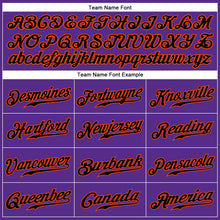 Load image into Gallery viewer, Custom Purple Black Pinstripe Black-Orange Authentic Baseball Jersey