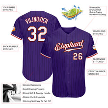 Load image into Gallery viewer, Custom Purple Black Pinstripe White-Red Authentic Baseball Jersey