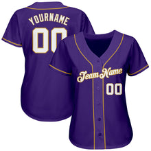 Load image into Gallery viewer, Custom Purple White-Old Gold Authentic Baseball Jersey