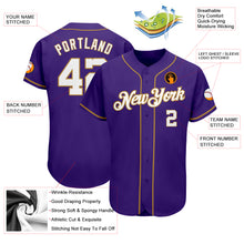 Load image into Gallery viewer, Custom Purple White-Old Gold Authentic Baseball Jersey