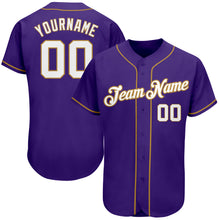 Load image into Gallery viewer, Custom Purple White-Old Gold Authentic Baseball Jersey