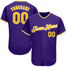 Load image into Gallery viewer, Custom Purple Gold-White Authentic Baseball Jersey