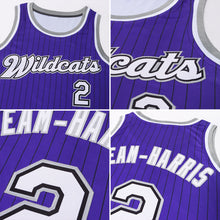 Load image into Gallery viewer, Custom Purple Black Pinstripe White-Gray Authentic Basketball Jersey