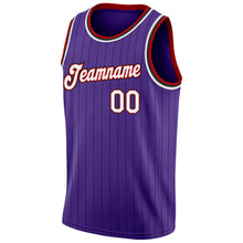 Load image into Gallery viewer, Custom Purple Black Pinstripe White-Red Authentic Basketball Jersey