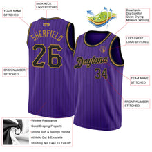 Load image into Gallery viewer, Custom Purple Black Pinstripe Black-Old Gold Authentic Basketball Jersey