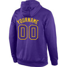 Load image into Gallery viewer, Custom Stitched Purple Purple-Gold Sports Pullover Sweatshirt Hoodie
