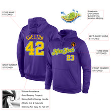 Load image into Gallery viewer, Custom Stitched Purple Gold-Kelly Green Sports Pullover Sweatshirt Hoodie