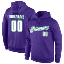 Load image into Gallery viewer, Custom Stitched Purple White-Kelly Green Sports Pullover Sweatshirt Hoodie