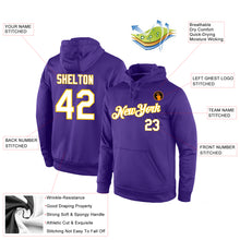 Load image into Gallery viewer, Custom Stitched Purple White-Gold Sports Pullover Sweatshirt Hoodie
