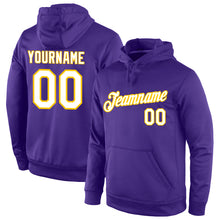 Load image into Gallery viewer, Custom Stitched Purple White-Gold Sports Pullover Sweatshirt Hoodie