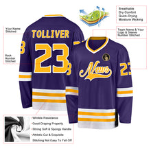 Load image into Gallery viewer, Custom Purple Gold-White Hockey Jersey