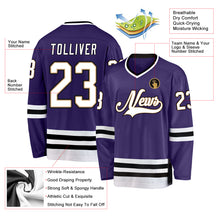 Load image into Gallery viewer, Custom Purple White-Black Hockey Jersey