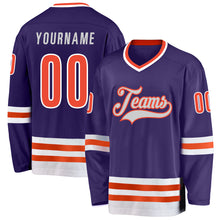 Load image into Gallery viewer, Custom Purple Orange-White Hockey Jersey
