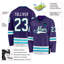 Load image into Gallery viewer, Custom Purple White-Teal Hockey Jersey
