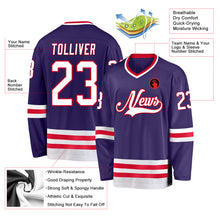 Load image into Gallery viewer, Custom Purple White-Red Hockey Jersey