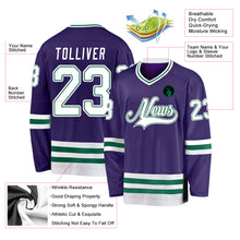 Load image into Gallery viewer, Custom Purple White-Kelly Green Hockey Jersey