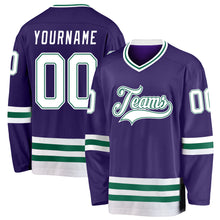 Load image into Gallery viewer, Custom Purple White-Kelly Green Hockey Jersey