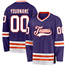 Load image into Gallery viewer, Custom Purple White-Orange Hockey Jersey