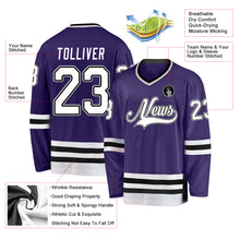 Load image into Gallery viewer, Custom Purple White-Black Hockey Jersey