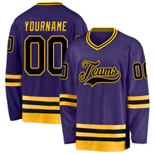 Load image into Gallery viewer, Custom Purple Black-Gold Hockey Jersey