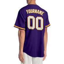 Load image into Gallery viewer, Custom Purple White-Gold Authentic Baseball Jersey