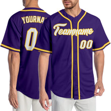 Load image into Gallery viewer, Custom Purple White-Gold Authentic Baseball Jersey