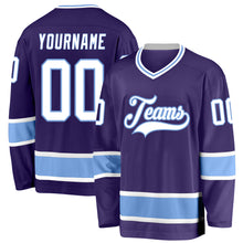 Load image into Gallery viewer, Custom Purple White-Light Blue Hockey Jersey