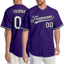 Load image into Gallery viewer, Custom Purple White-Black Authentic Baseball Jersey