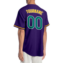 Load image into Gallery viewer, Custom Purple Aqua-Gold Authentic Baseball Jersey