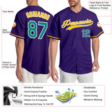 Load image into Gallery viewer, Custom Purple Aqua-Gold Authentic Baseball Jersey