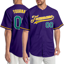 Load image into Gallery viewer, Custom Purple Aqua-Gold Authentic Baseball Jersey
