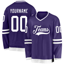 Load image into Gallery viewer, Custom Purple White Hockey Jersey