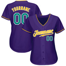 Load image into Gallery viewer, Custom Purple Aqua-Gold Authentic Baseball Jersey