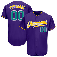 Load image into Gallery viewer, Custom Purple Aqua-Gold Authentic Baseball Jersey