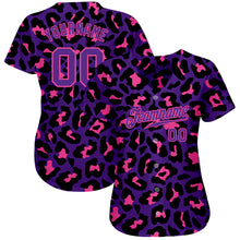 Load image into Gallery viewer, Custom Purple Purple-Pink 3D Pattern Design Leopard Authentic Baseball Jersey