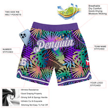 Load image into Gallery viewer, Custom Purple White-Purple 3D Pattern Design Tropical Palm Leaves Authentic Basketball Shorts