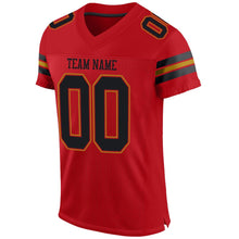 Load image into Gallery viewer, Custom Red Black-Old Gold Mesh Authentic Football Jersey