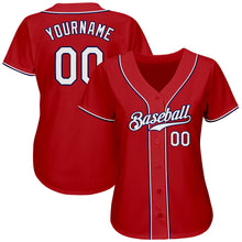 Load image into Gallery viewer, Custom Red White-Navy Authentic Baseball Jersey