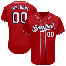 Load image into Gallery viewer, Custom Red White-Navy Authentic Baseball Jersey