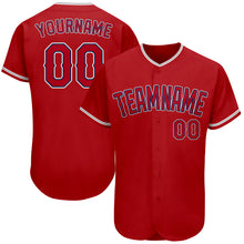 Load image into Gallery viewer, Custom Red Red-Navy Authentic Baseball Jersey
