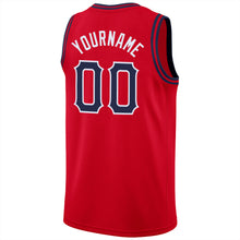 Load image into Gallery viewer, Custom Red Navy-White Round Neck Rib-Knit Basketball Jersey