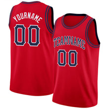 Load image into Gallery viewer, Custom Red Navy-White Round Neck Rib-Knit Basketball Jersey