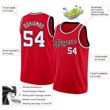 Load image into Gallery viewer, Custom Red White-Black Round Neck Rib-Knit Basketball Jersey