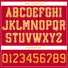 Load image into Gallery viewer, Custom Red Gold-White Stitched Adjustable Snapback Hat