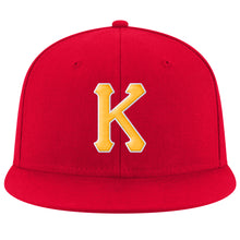 Load image into Gallery viewer, Custom Red Gold-White Stitched Adjustable Snapback Hat