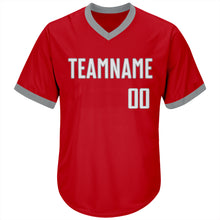 Load image into Gallery viewer, Custom Red White-Gray Authentic Throwback Rib-Knit Baseball Jersey Shirt