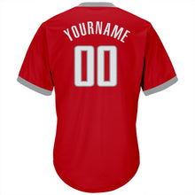 Load image into Gallery viewer, Custom Red White-Gray Authentic Throwback Rib-Knit Baseball Jersey Shirt